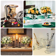 2-Pack Glass Mini Pedestal Flower Vases in Classic Roman Urn Style Amber Gold - Sophisticated Wedding Table Centerpieces 6"