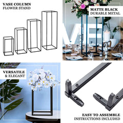 Set of 4 Metal Flower Stands Frame Wedding Column Centerpieces Matte Black - Durable Display 16"/24"/32"/40"