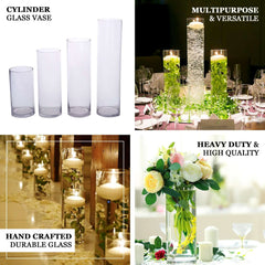 6-Pack Glass Flower Vases Cylinder Design Heavy Duty Clear - Stylish Centerpieces for Weddings 14"