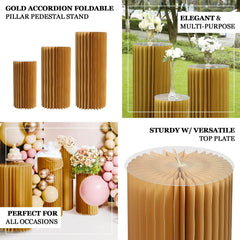 32" Gold Cylinder Display Column Stand, Pillar Pedestal Stand With Top Plate