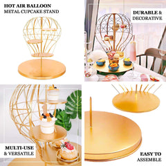 4-Tier Metal Cupcake Dessert Display Stand Gold Hot Air Balloon Design - Stylish Dessert Serving Tray Centerpiece Platter for Whimsical Carnival Inspired Events & Celebrations19"