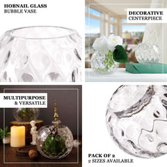 2-Pack Glass Bubble Vases Sphere Hobnail Design Clear Round - Decorative Votive Tealight Wedding Centerpieces 8"