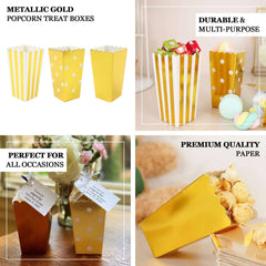 36 Pack 5" White Gold Design Mini Paper Popcorn Boxes, Candy Favor Disposable Bags - Stripe, Polka Dot, Solid Style