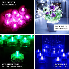 12-Pack LED Lights Flower Design - Submersible Waterproof Purple Battery Operated