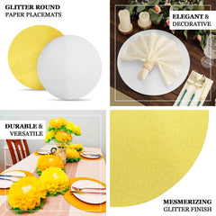 20-Pack Disposable Table Placemats in Gold Glitter - 210GSM Paper Placemats for Classy Events 13"
