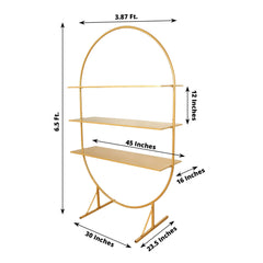 3-Tier Metal Oval Cupcake Dessert Stand Gold - Large Versatile Floor Standing Arch Cake Display Shelf Rack for Luxurious Event and Party Settings 6.5ft