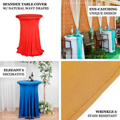 Spandex 32" Round Cocktail Table Cover Skirt Royal Blue With Natural Wavy Drapes