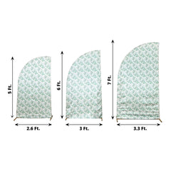 Set of 3 White Green Satin Chiara Wedding Arch Covers With Eucalyptus Leaves Print, Fitted Covers For Half Moon Backdrop Stands - 5ft, 6ft, 7ft