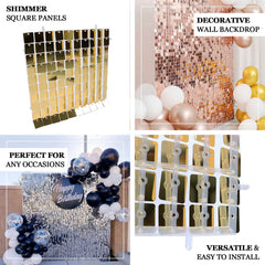 10sq.ft Shiny Gold Square Sequin Shimmer Wall Party Photo Backdrop, Active Spangle Wall Art Décor Panels - 10 Panels