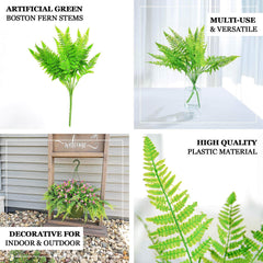 2 Stems 19" Green Artificial Boston Fern Leaf Plant Indoor Faux Spray