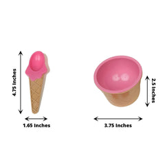 Set of 6 Plastic Dessert Cups Waffle Design Blue, Green, Pink - Includes Matching Spoons 5oz