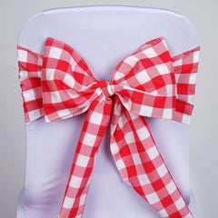 5 Pack Polyester Chair Sashes Red/White Buffalo Plaid - Durable & Reusable Chair Bows 6"x108"
