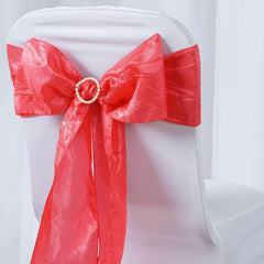 5 Pack Crinkle Taffeta Chair Sashes with Crushed Metallic Finish Coral - Stunning Event Chair Decor 6"x106"