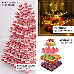 4-Tier Acrylic Square Cupcake Stand Clear - Heavy Duty Dessert Tower Display Holder for Pastries Appetizers & Snacks 12"