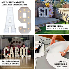 Giant LED Marquee Light Up Letter "B", White 4ft Pre-Cut Foam Board with 10 Warm White Battery Operated LEDs, Glue Gun and Sticks