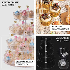 4-Tier Acrylic Round Cupcake Stand Clear - Heavy Duty Easy To Assemble Dessert Tower Holder Pastry Display with Film Sheets for Modern Minimalist Buffet Party Tables 14"