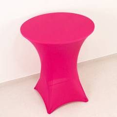 Spandex 33"-36" Round Cocktail Table Cover Fuchsia - Easy to Maintain Stretch Fitted Highboy Tablecloth