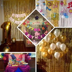 8ft Matte Gold Metallic Tinsel Foil Fringe Doorway Curtain Party Backdrop