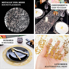 10-Pack Table Placemats Foil Design Metallic Silver Round - Mesh Disposable Shiny Dining Mats 13"