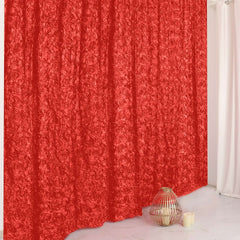 8ftx8ft Red Satin Rosette Event Curtain Drapes, Backdrop Event Panel