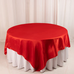 Satin 90"x90" Table Overlay Square Tablecloth Red - Smooth Finish Table Topper