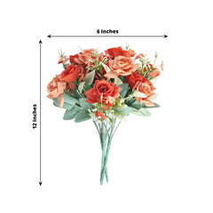 4 Bushes 12" Terracotta (Rust) Real Touch Artificial Silk Rose Flower Bouquet, Faux Bridal Flowers