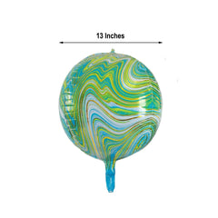 3 Pack 13" Green Gold Marble Orbz Foil Balloons, 4D Sphere Mylar Balloons