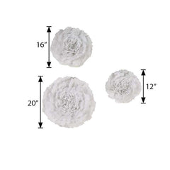 Set of 6 White Giant Carnation 3D Paper Flowers Wall Decor - 12",16",20"