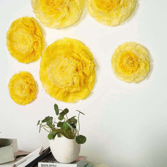 Set of 6 Yellow Giant Carnation 3D Paper Flowers Wall Decor - 12",16",20"