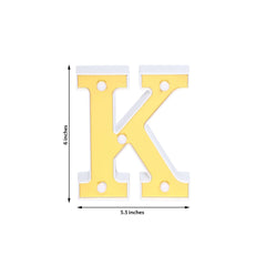 3D Marquee Letter "K" Warm White 5 LED Lights Gold - Chic Light-Up Decor for Events 6"
