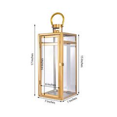 Stainless Steel Candle Lantern Vintage Top Design Gold - Outdoor Metal Patio Lantern Centerpiece 17"