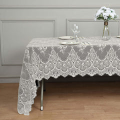 Lace 60"x120" Rectangle Tablecloth Ivory - Vintage Lace Design with Scalloped Frill Edges