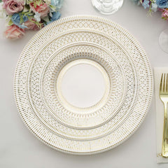 25-Pack Paper 10" Round Dinner Plates in White with Gold Vintage Porcelain Style Rim - Disposable 300GSM Party Plates