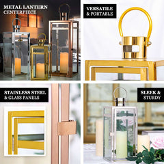 Stainless Steel Candle Lantern Vintage Top Design Gold - Outdoor Metal Patio Lantern Centerpiece 12"