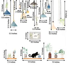 Potted Plants on Shelves and Lamps Wall Decals, Peel and Stick Decor Stickers