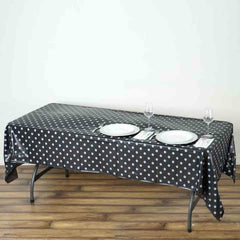 Plastic Table Cover Rectangle Black White Polka Dot - PVC Waterproof Disposable Tablecloth 54"x108"