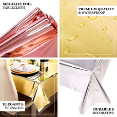 Metallic Foil Tablecloth Rectangle Rose Gold - Decorative Disposable Table Cover 40"x90"