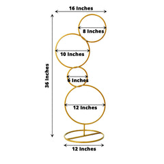 3ft 4-Tier Gold Metal Hoop Pillar Flower Stand, Wreath Wedding Arch Table Centerpiece