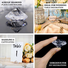 11-Pack Plastic Card Holder Stands Diamond Shaped Design Clear Crystal - Wedding Table Place Card Decorations 1.75"