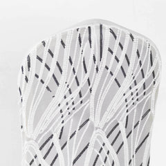 Spandex Chair Cover with Wave Embroidered Sequins for Banquet Chairs White/Black - Luxe Glittering Stretch Fitted Slipcover