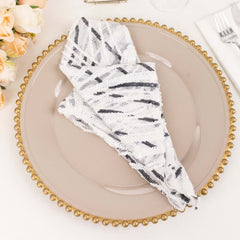 Sequin Mesh 20"x20" Napkin White Black - Wave Embroidered Reusable Napkin