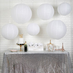 Set of 6 White Hanging Paper Lanterns, Chinese Sky Lanterns, Assorted Sizes - 16", 20", 24"