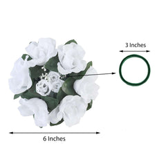 4 Pack 3" White Artificial Silk Rose Flower Candle Ring Wreaths
