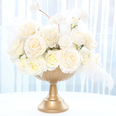 4-Pack Metal Compote Pedestal Bowl Flower Vases in Grecian Urn Style Gold - Refined Floral Wedding Table Centerpieces 8.5"