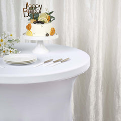 Spandex 32" Round Cocktail Table Cover Skirt White With Natural Wavy Drapes - Stylish & Sophisticated Event Decor
