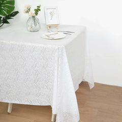 White Square Plastic Table Covers in Lace Design, 65"x65" PVC Waterproof Disposable Tablecloths