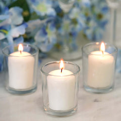 12-Pack Votive Candle Set White with Clear Glass Holders - Tealight Candles for Decor