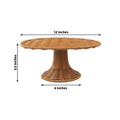 Plastic Round Rattan Wicker Pedestal Cake Stand Natural - Reusable Rustic Cupcake Holder Dessert Table Display Centerpiece for Home Parties & Events 12"
