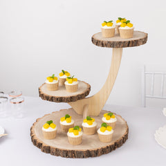 3-Tier Wooden Cupcake Stand Rustic Natural Wood Slice with Tree Branch Style - Farmhouse Dessert Display Cake Holder 17"