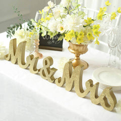 Wooden "Mr & Mrs" Freestanding Letters Gold Glittered - Rustic Glam Wedding Table Display Signs